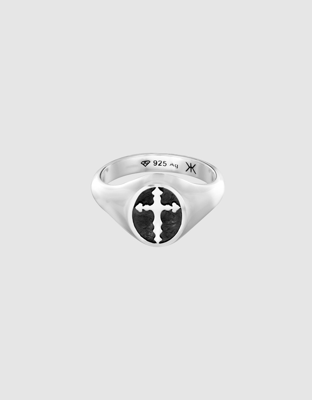 Kuzzoi - ICONIC EXCLUSIVE - Signet Ring with Cross Emblem in Oxidised 925 Sterling Silver