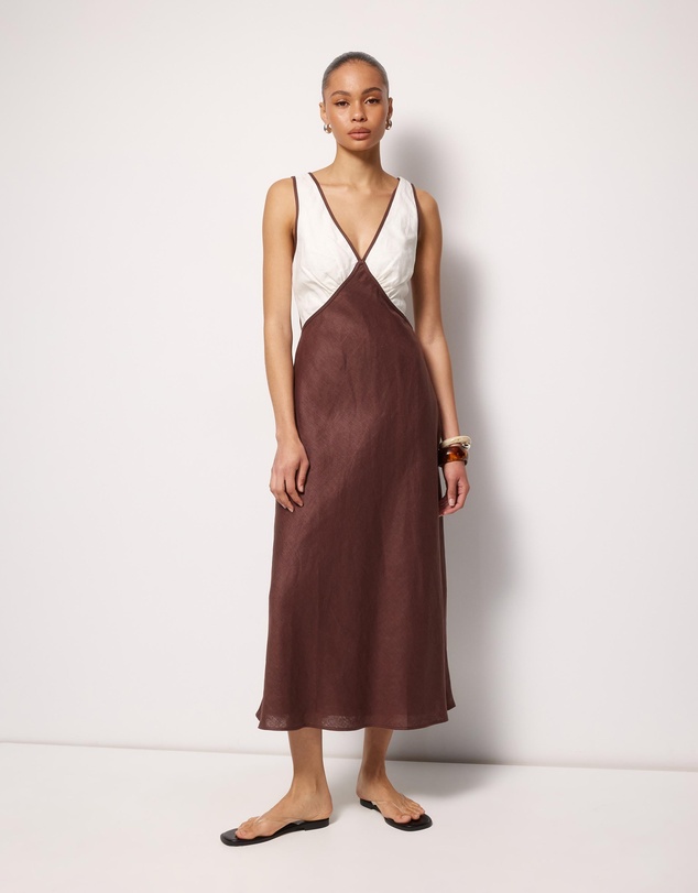 AERE - Eila Contrast Linen Slip Midi Dress