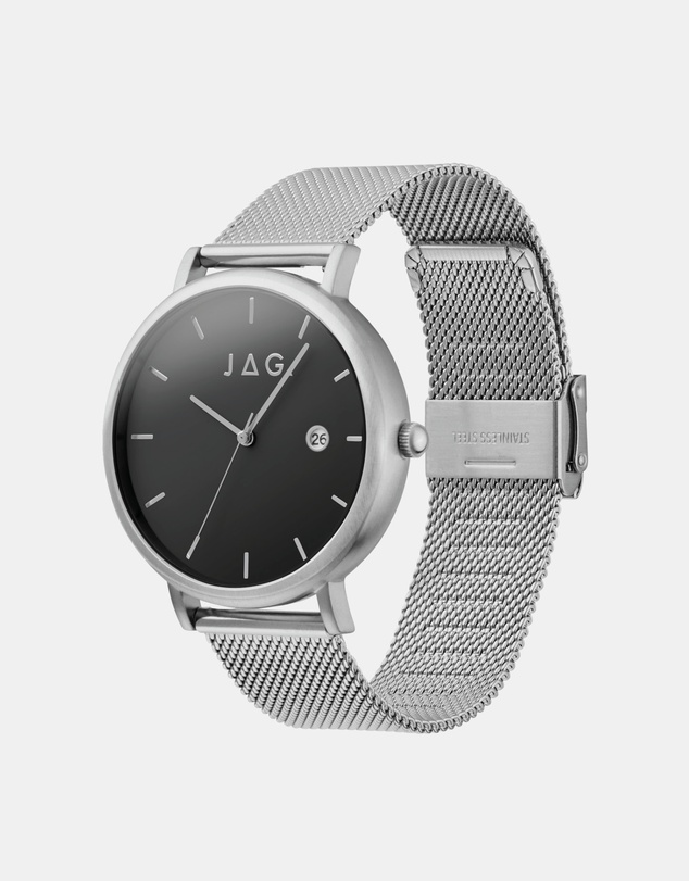 Jag - Ryan Mens Black Dial 43mm Silver/Black Watch Set
