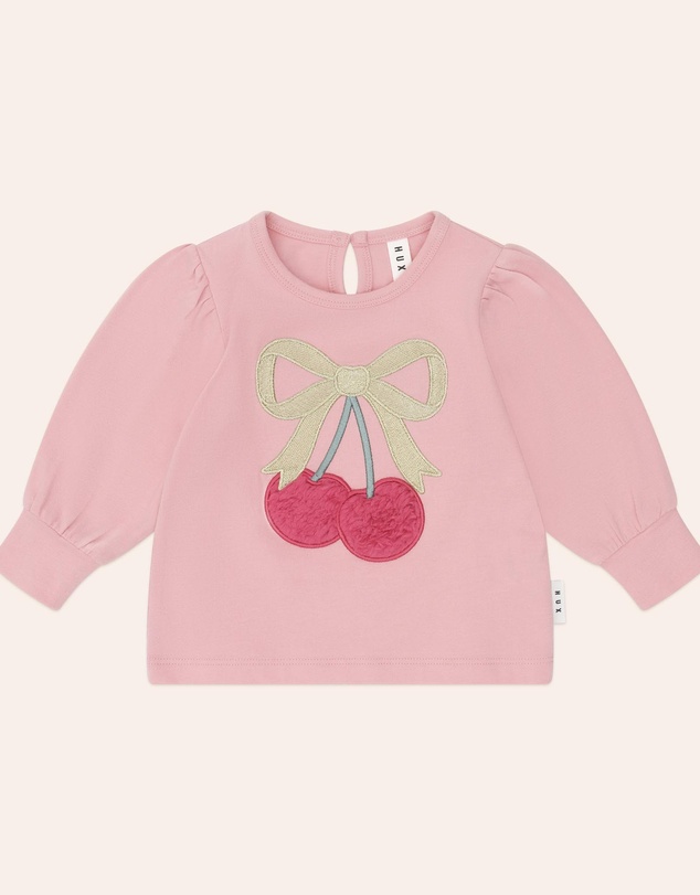 Huxbaby - Cherry Bow Puff Sleeve Top - Babies-Kids