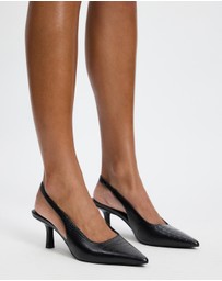 Atmos&Here - Zaria Textured Leather Sling Back Heels