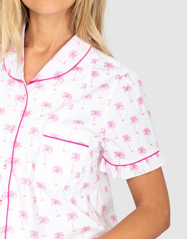 Sant And Abel - Women's Pink Palm Tree Short Sleeve Pajama Set