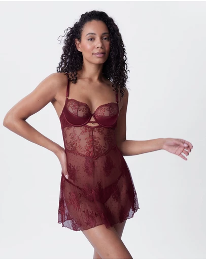 Bras N Things - Vamp Sweet Nothings Push Up 1/4 Cup Babydoll - Berry