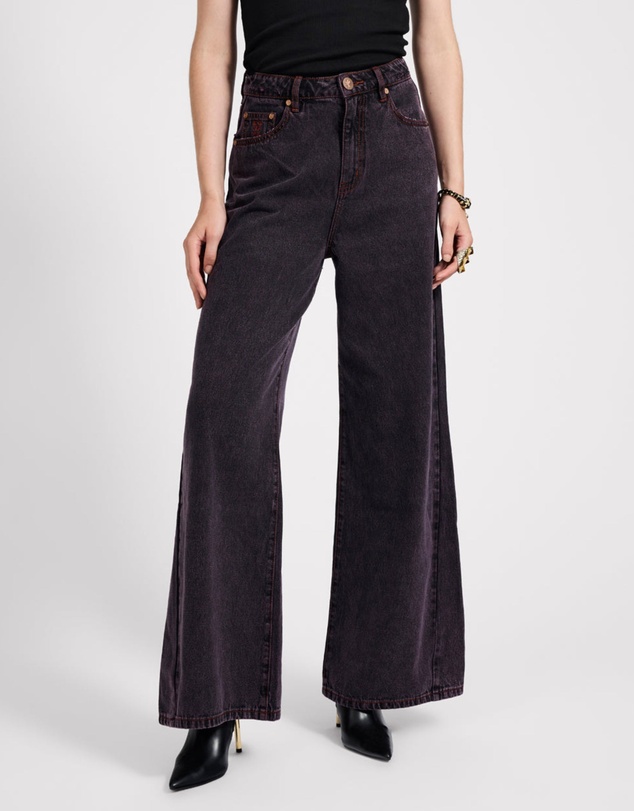 ONE TEASPOON - Love Machines Mid Waist Super Wide Leg Denim Jeans - Black Pink