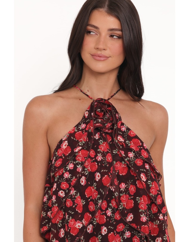 Petal & Pup - Zorina Halter Neck Chiffon Top - Brown Floral
