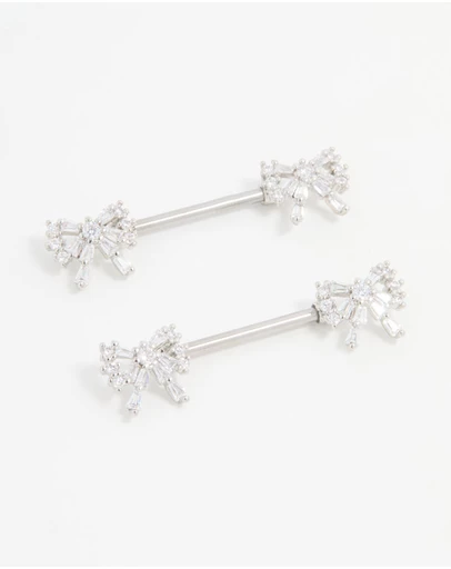 Lovisa - Surgical Steel Cubic Zirconia Double Bow Nipple Piercings 2-Pack