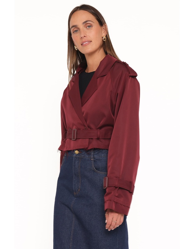 Petal & Pup - Izzi Crop Trench Jacket - Burgundy