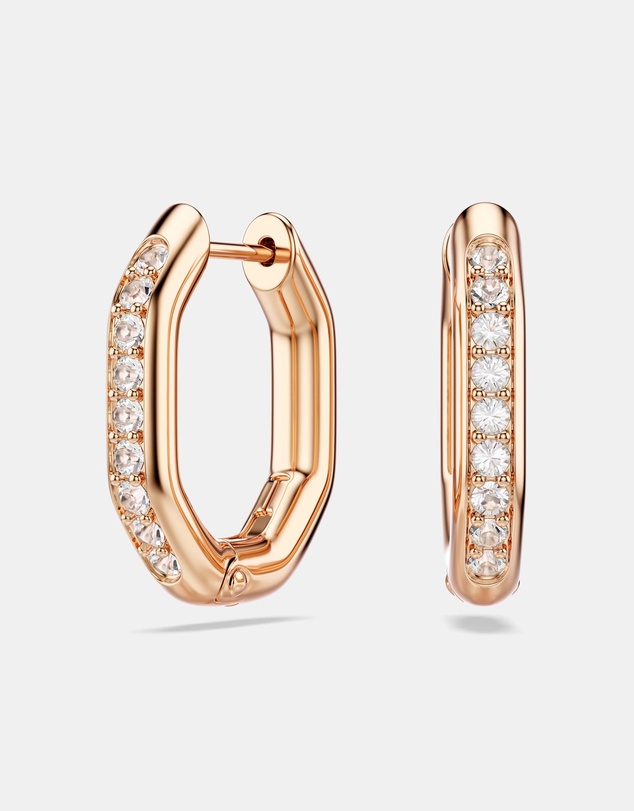 Swarovski - Dextera hoop earrings, Octagon shape, Round cut, Small, White, Rose gold-tone plated