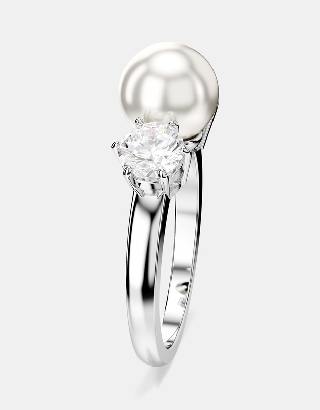Swarovski - Matrix cocktail ring, Crystal pearl, Round cut, White, Rhodium plated
