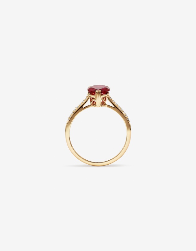 Michael Hill - Pear Cut Red Created Ruby Gemstone and Diamond Ring in 10kt Yellow Gold