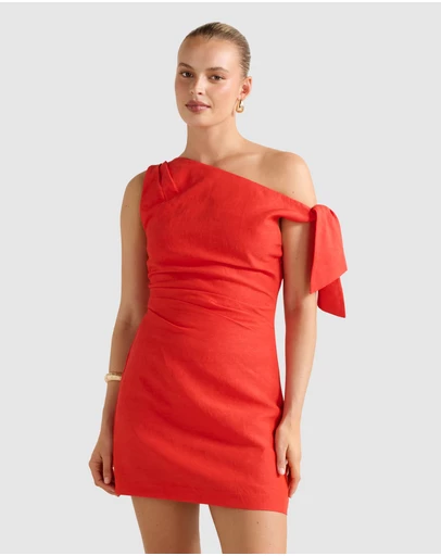 Forever New - Cinzia Tipped Shoulder Linen Mini Dress