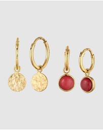 Elli Jewelry - Earrings Set Agate Circle 925 Sterling Silver Gold-Plated