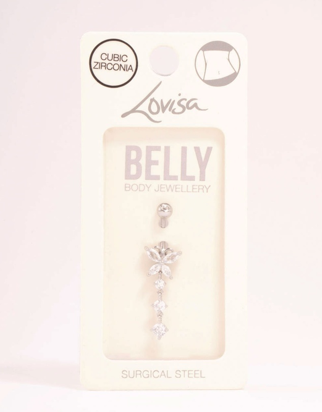 Lovisa - Surgical Steel Butterfly Cubic Zirconia Drop Belly Bar