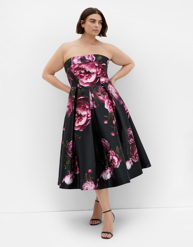 City Chic - Tiffany Bloom Strapless Midi Dress