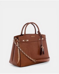GUESS - Brown Melinda Triple Compartment Satchel Bag