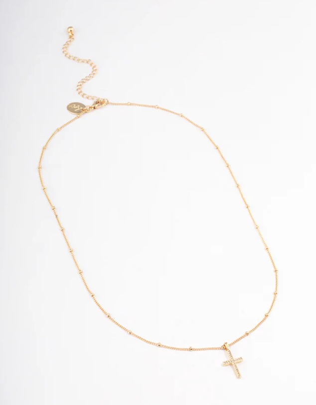 Lovisa - Gold Plated Brass Cubic Zirconia Paved Cross Necklace