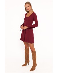 Petal & Pup - Kaylee Knit Long Sleeve Mini Dress - Burgundy