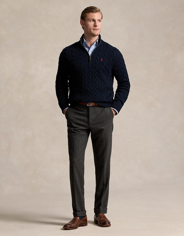 Polo Ralph Lauren - ICONIC EXCLUSIVE - Cable-Knit Cotton Quarter-Zip Sweater