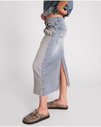 ONE TEASPOON - Cassidy Mid Waist Long Denim Column Denim Skirt - Dirty Blue