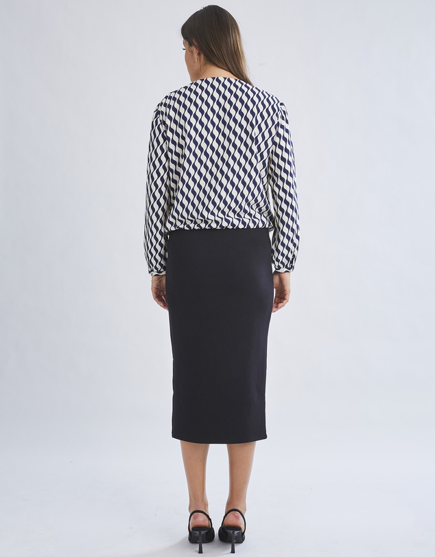 Angel Maternity - Marina Geometric Wave-Print V-Neck Long-Sleeve Blouse
