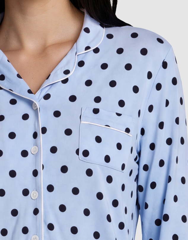 Sant And Abel - Women's Spotty Blue Bamboo Long PJ Set