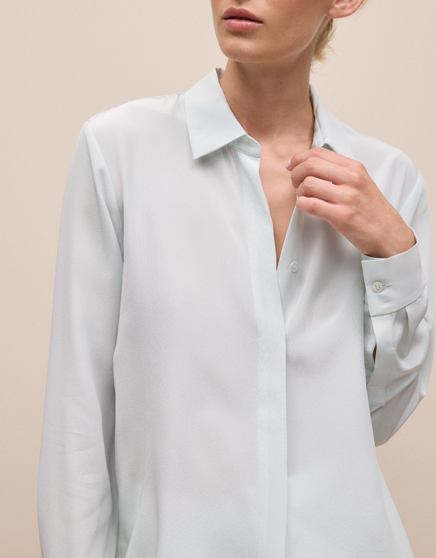 Trenery - Silk Concealed Placket Shirt in Faint Blue