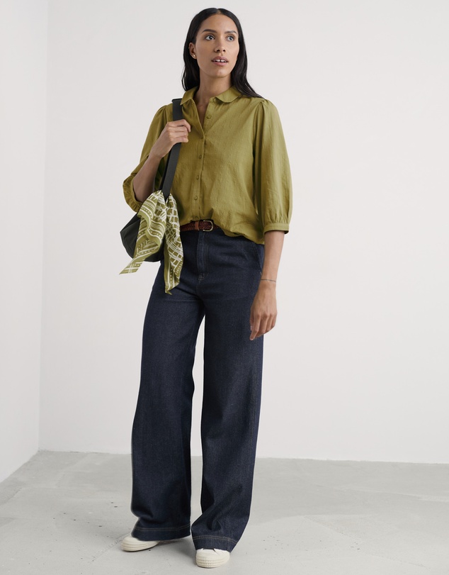 Seasalt - Seasalt Cornwall Green Hope Cottage Organic Cotton Check Blouse