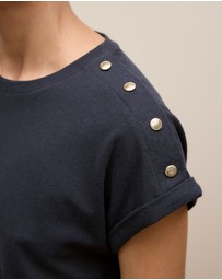 Trenery - Linen Cotton Button Detail T-shirt in Night Sky
