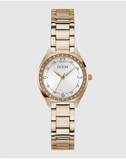 GUESS - Rose Gold-Tone 30mm White Dial with Crystal Bezel Women's Watch