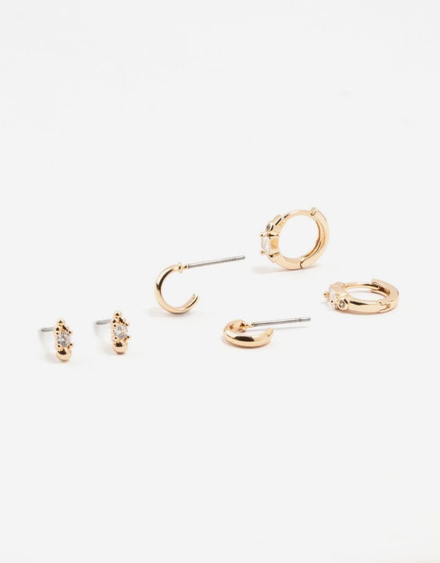 Lovisa - Gold Round & Square Stone Earrings 3-Pack