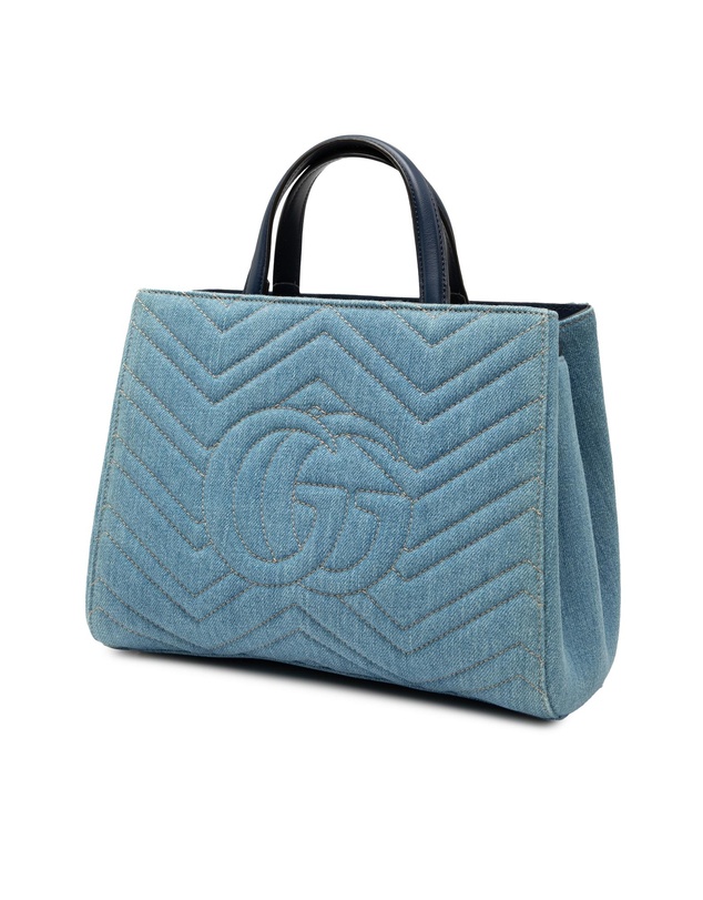Pre-Loved by Azura Reborn - Pre-Loved Small GG Marmont Matelasse Denim Pearly Satchel