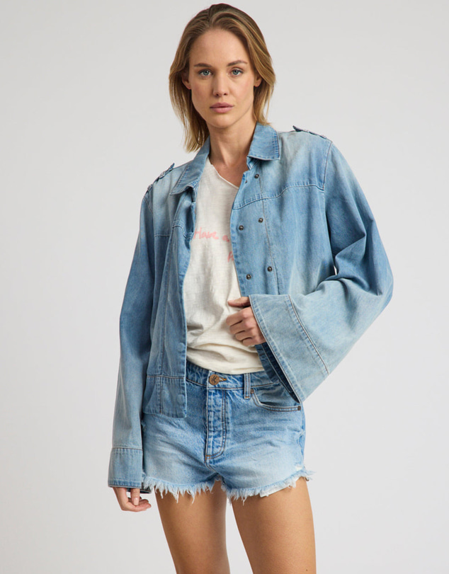 ONE TEASPOON - Victory Belle Denim Linen Jacket - Blue Latte