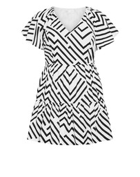 City Chic - Island Linear Print Mini Dress - Ivory
