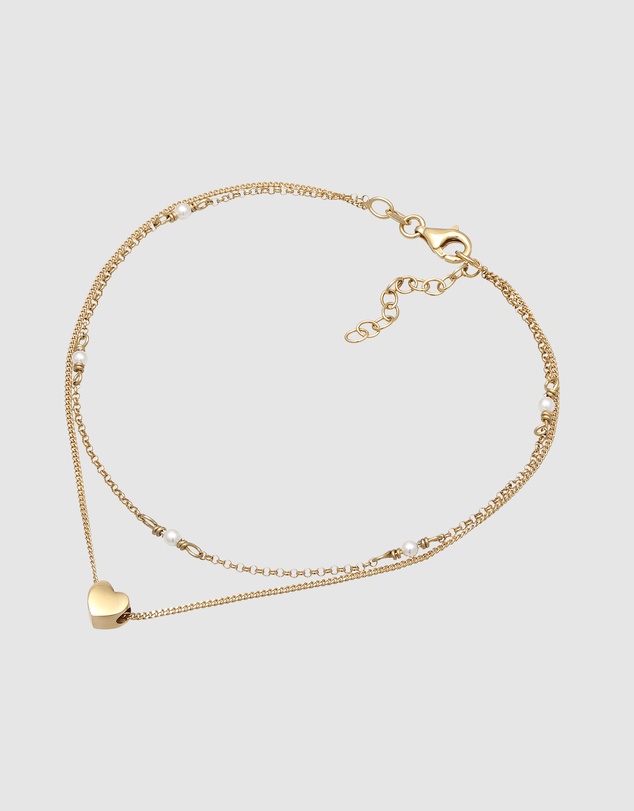 Elli Jewelry - Anklet Heart Shell Pearl 925 Sterling Silver Gold Plated