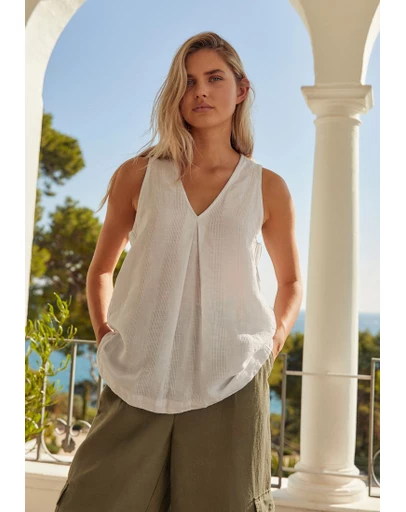 NEXT - Linen Blend V-Neck Top