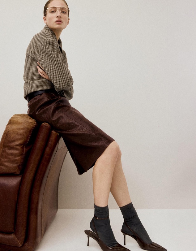 M.N.G - Croco Faux Leather Midi Skirt
