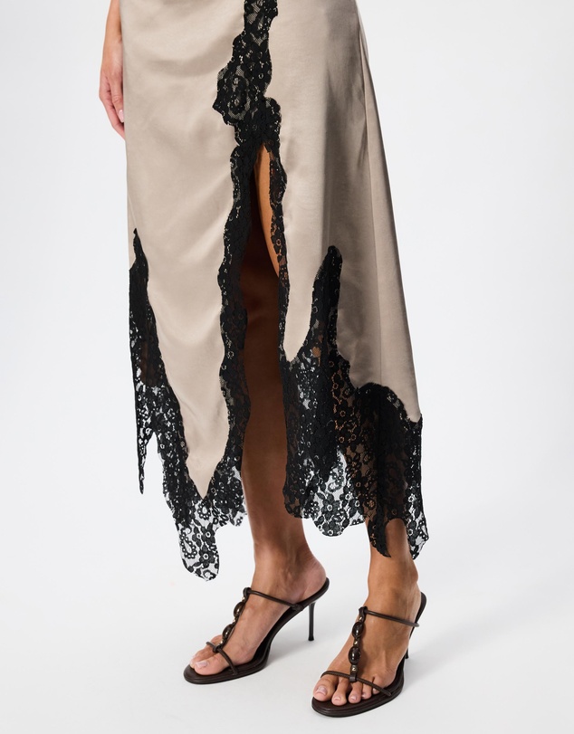 Tussah - Felicity Satin Lace Trim Asymmetric Midi Dress