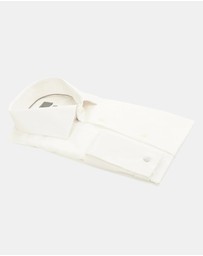 Henry Bucks - HENRY SARTORIAL Slim Plain Twill Shirt Double Cuff WHITE