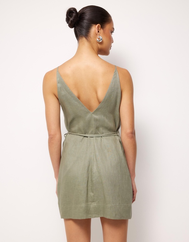 AERE - Nora Beaded Linen Wrap Mini Dress