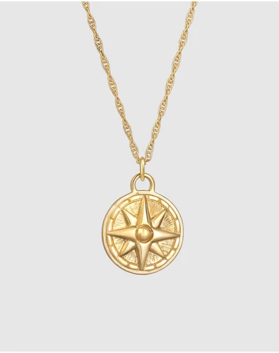 Elli Jewelry - Compass Pendant Necklace in Gold-Plated 925 Silver
