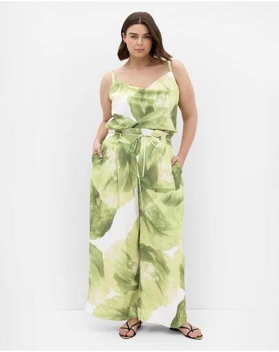 City Chic - Plus size Elisa Matcha Print Cowl Neck Cami - ivory