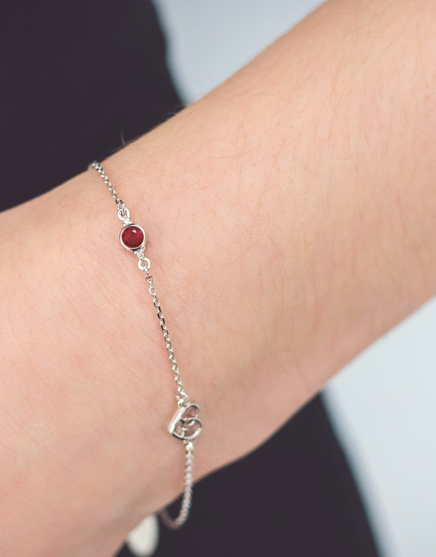 Georgini - Natural Ruby And Two Natural Diamond July Silver Bracelet