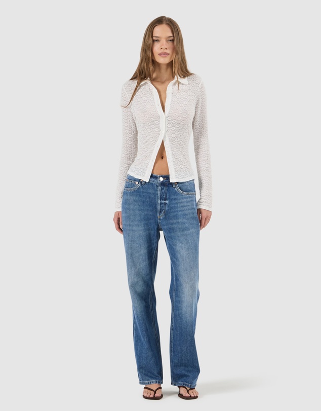 Rolla's - Daisy Lace Long Sleeve Shirt - White
