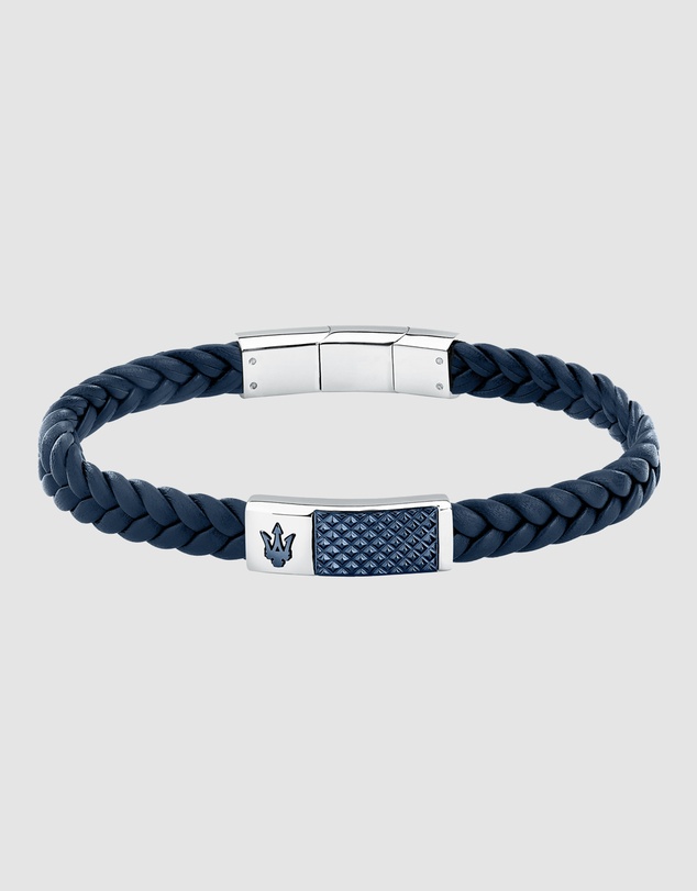 Maserati - Maserati Men's Blue Interlaced Leather and Steel Bracelet