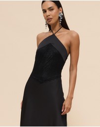 CHANCERY - Georgie Halter Neck Lace Panelled Maxi Dress