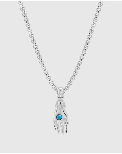 Nialaya Jewellery - Men's Hand Pendant with a Small Turquoise Gemstone in Silver