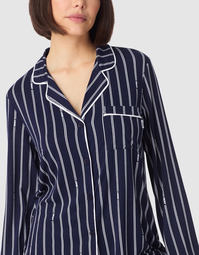 DKNY - Viscose Jersey Button-Up Long Sleeve Long Pyjama Set