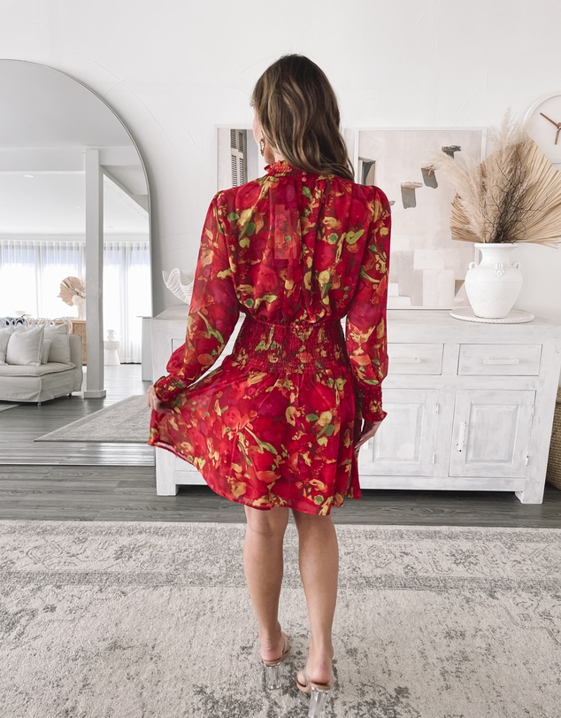 Esther & Co - Neary Dress - Red Watercolour