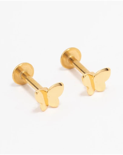 Lovisa - Gold Plated Surgical Steel Metal Butterfly Flat Backs 2-Pack