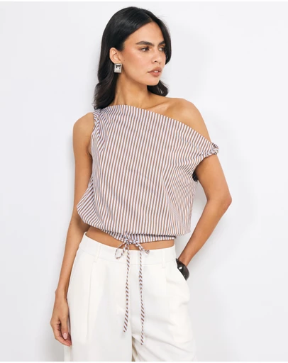 AERE - Thea Off Shoulder Stripe Cotton Top